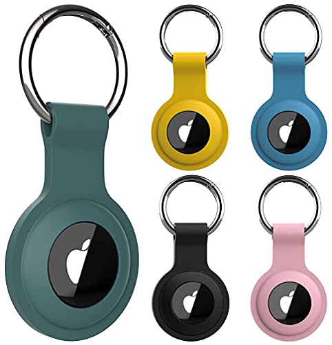 Juego de 5 fundas de silicona para Airtag de Apple en colores azul, amarillo, negro, verde y rosa, con llavero incluido