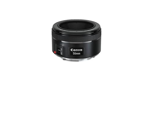 Canon EF 50mm f/1.8 STM objetivo desde ángulo superior sobre fondo blanco