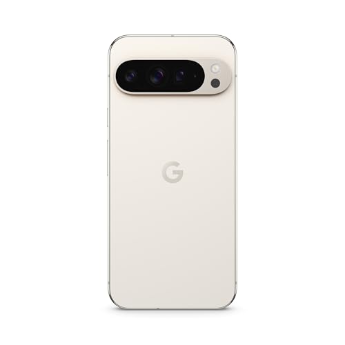 Vista trasera del smartphone Google Pixel 9 Pro en color Porcelain mostrando su sistema de cámara triple