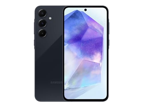 Vista frontal y trasera del samsung galaxy A55 5G en color negro con diseño moderno y pantalla táctil