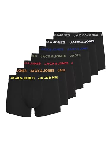 Pack de siete calzoncillos bóxer negros de JACK & JONES con diferentes colores en la cinturilla