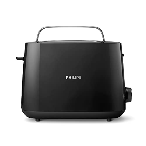 Tostadora Philips Daily Collection de color negro vista frontal, ideal para preparar tostadas perfectas.