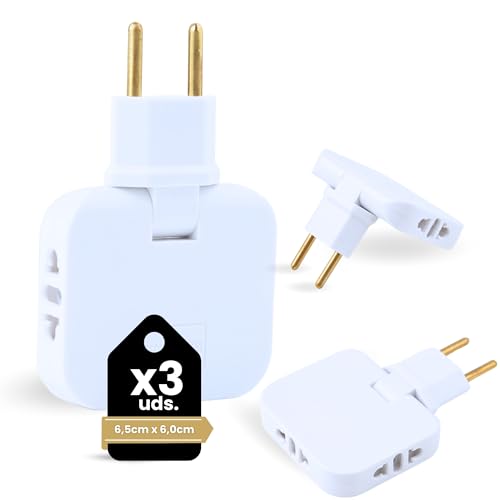 Ladrón de enchufes plano múltiple de 3 tomas con diseño compacto y cabezal giratorio de 180º, ideal para espacios reducidos