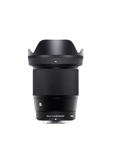 Objetivo Sigma 16mm F1.4 DC DN con parasol visible, montura E, para cámaras sin espejo