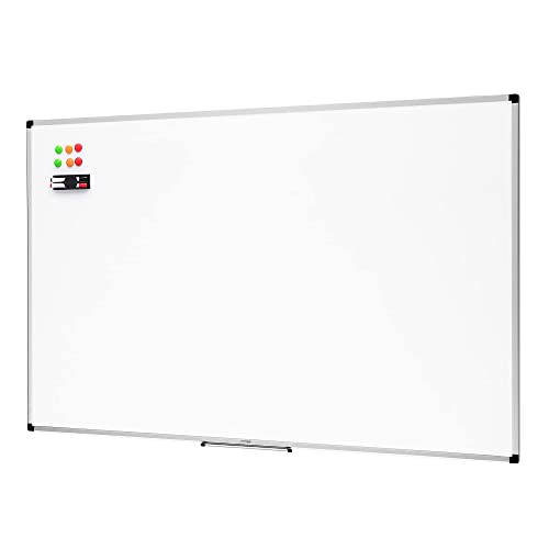 Pizarra blanca magnética de 90 x 60 cm con imanes y rotuladores, ideal para oficina y hogar