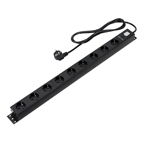 Regleta de enchufes de 9 salidas con cable de 1,8 m, diseño robusto en color negro