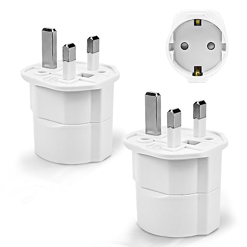 Adaptador de enchufe de dos piezas de tipo G para Reino Unido con conexión para enchufe europeo, ideal para viajes.