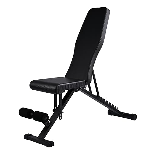 Banco de musculación plegable T-LOVENDO.ES en posición recta, ideal para ejercicios de fuerza y pesas