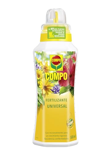 Fertilizante Compo Universal en envase de 500 ml con colores vibrantes y diseño atractivo para la mejora de plantas