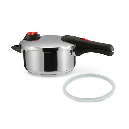 Olla a presión de acero inoxidable de Amazon Basics con tapa y válvula de seguridad