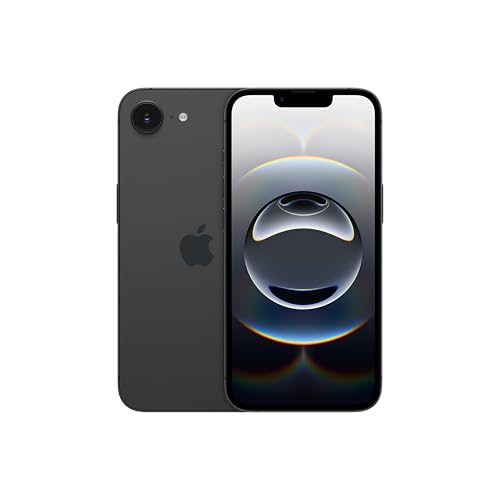 iPhone 16e en color negro, vista frontal y trasera mostrando su pantalla y diseño elegante