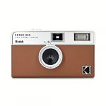 Cámara Kodak Ektar H35 vista frontal con acabado marrón y blanco