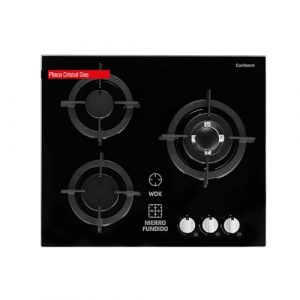 Placa de gas Corberó de cristal negro con 3 quemadores y zona Wok, ideal para cocinar