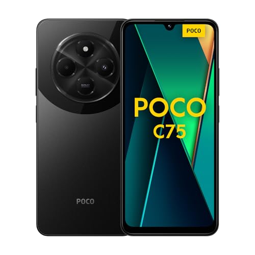 Xiaomi Poco C75 vista frontal mostrando la pantalla y el diseño elegante en color negro
