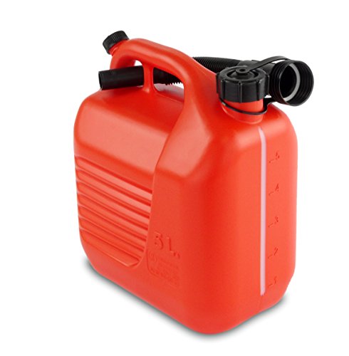 Bidón de plástico naranja de 5 litros de la marca Tayg, ideal para almacenamiento de líquidos.