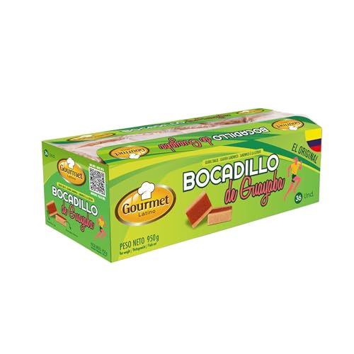 Caja de bocadillo de guayaba Gourmet Latino mostrando 36 unidades con presentación colorida