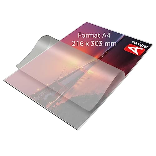 Funda de plastificación A4 Albyco 216 x 303 mm con un bello fondo de paisaje y detalles de producto