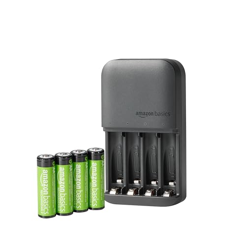 Cargador de pilas NiMH Amazon Basics con 4 pilas AA recargables