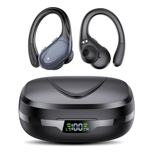 Auriculares inalámbricos CASCHO con estuche de carga, diseño moderno y pantalla LED que indica la batería