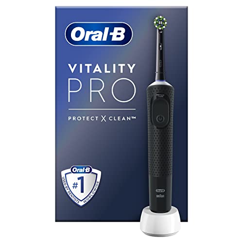 Cepillo de dientes eléctrico Oral-B Vitality Pro presentado en su caja original, mostrando su diseño moderno y funcionalidad