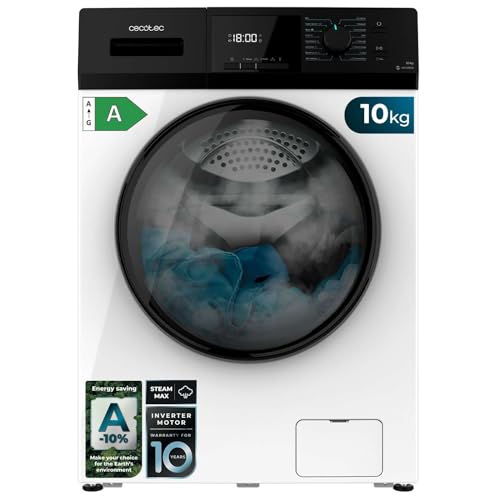 Lavadora Cecotec Bolero Dresscode 10 kg de capacidad con motor Inverter Plus, clase A, y tecnología de vapor para un lavado eficiente y respetuoso con el medio ambiente.