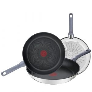 Juego de 3 sartenes Tefal Daily Cook de 20, 24 y 26 cm en acero inoxidable con revestimiento antiadherente.