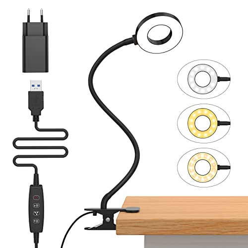 Imagen de la lámpara LED iZELL con adaptador de corriente y cable USB, mostrando sus características de diseño