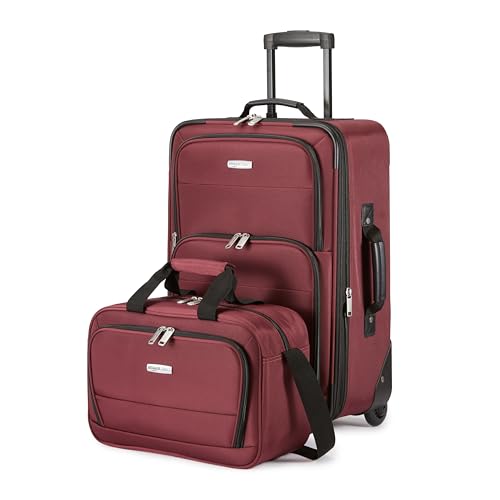 Juego de maletas rojas de Amazon Basics, incluye maleta de mano y bolsa de viaje, vista frontal
