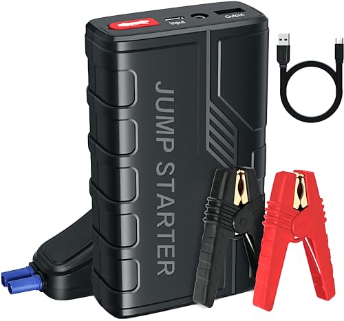 Momowin arrancador de batería de coche portátil con pinzas de arranque y cable USB para carga