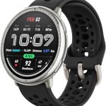 Reloj inteligente Amazfit Active 2 con pantalla AMOLED mostrando datos de pasos, distancia y frecuencia cardíaca