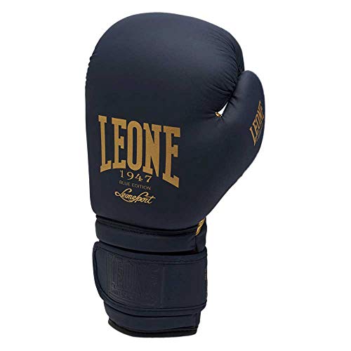 Guante de boxeo Leone 1947 en color azul marino, vista lateral con el logo en dorado