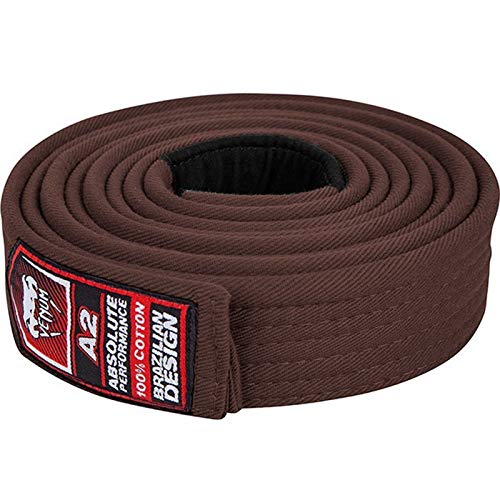 Vista superior del cinturón de Jiu Jitsu Venum en color marrón, mostrando su textura de algodón y etiqueta de la marca