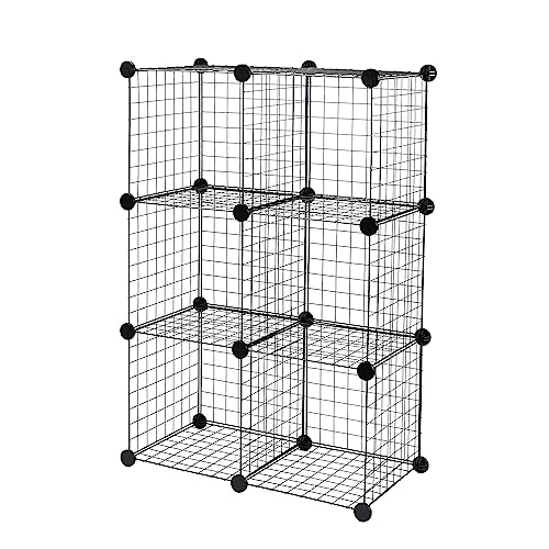 Estante modular de rejilla de alambre en color negro con 6 cubos de almacenamiento