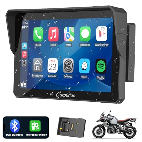 Pantalla Carpuride W702B Pro impermeable con interfaz de usuario de CarPlay y Android Auto, ideal para motocicletas