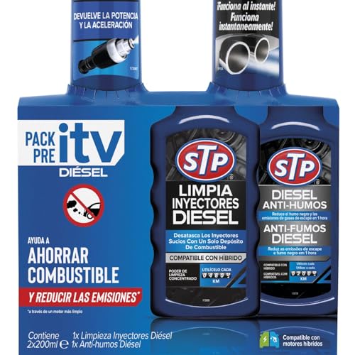 Pack pre ITV diésel de STP que incluye limpiadores de inyectores y antihumos, ayuda a ahorrar combustible y reducir emisiones