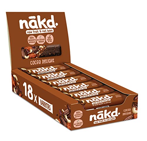 Caja de 18 barritas Nakd Cocoa Delight con diseño atractivo y presentación del producto