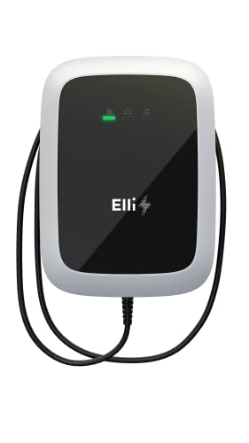 Cargador EV Elli Wallbox con diseño moderno y pantalla LED frontal, ideal para cargar vehículos eléctricos.