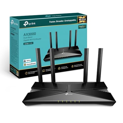 Router WiFi 6 AX3000 TP-Link Archer AX58 presentado junto a su caja, resaltando sus características técnicas.