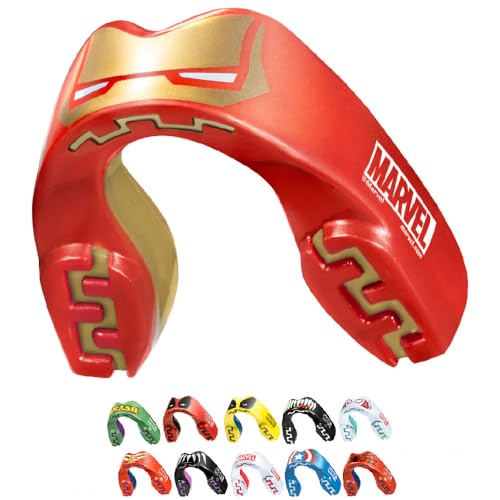 Protector bucal de Marvel en diseño Iron Man, ideal para deportes de contacto.