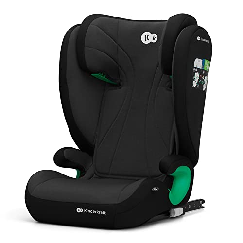 Silla de coche Kinderkraft JUNIOR FIX en color negro con detalles verdes, adecuada para niños de 15 a 36 kg