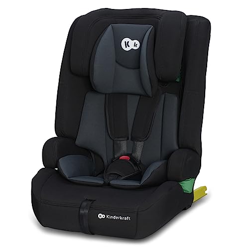 Silla de coche Kinderkraft SAFETY FIX 2 i-Size con tapicería negra y detalles en gris, ideal para niños entre 76 y 150 cm