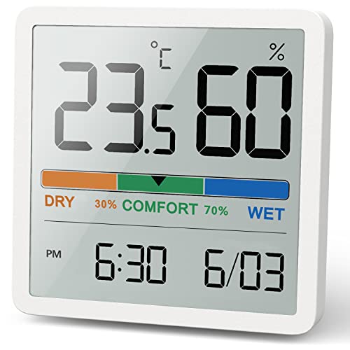 Termómetro digital NOKLEAD mostrando 23.5 °C y 60% de humedad con indicador de confort