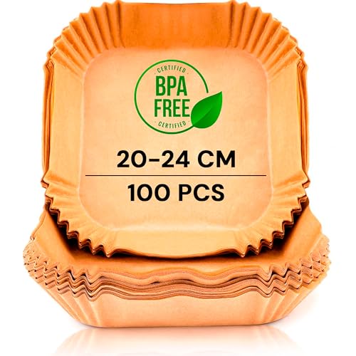 Papel cuadrado antiadherente para freidora de aire, BPA Free, 20-24 cm, paquete de 100 piezas