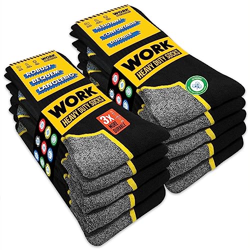 Paquete con 10 pares de calcetines WORK de alta resistencia, ideales para trabajos exigentes.