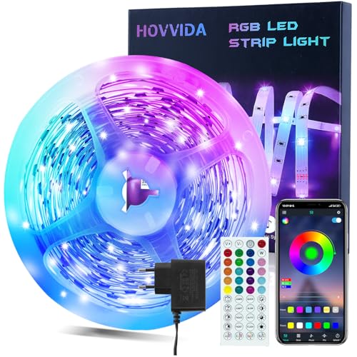 Tira LED RGB HOVVIDA de 10 metros con control remoto y aplicación móvil, ideal para decoración iluminativa