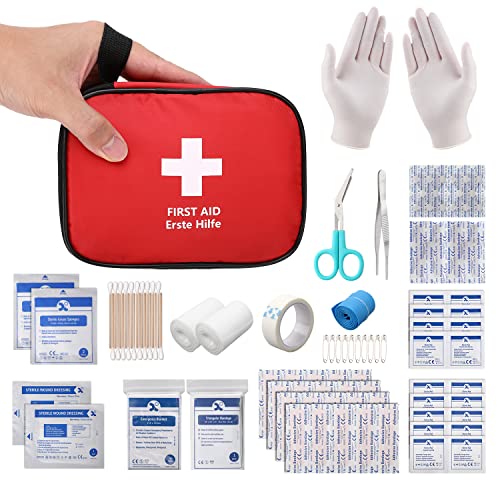 Botiquín de primeros auxilios HONYAO con guantes, vendajes y herramientas médicas