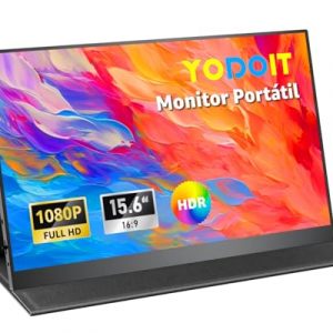 Yodoit Monitor Portátil de 15,6 pulgadas mostrando su resolución Full HD 1080P y diseño elegante