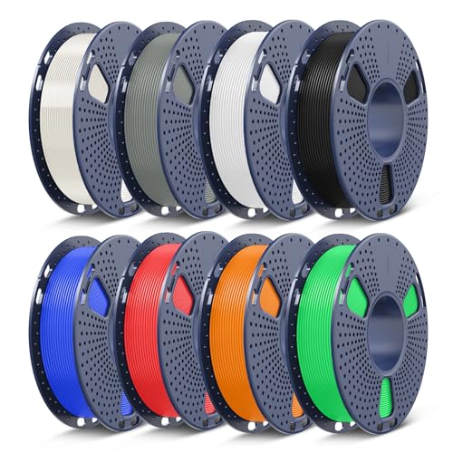 Conjunto de 8 bobinas de filamento SUNLU PLA+ de 250g en colores negro, blanco, gris, transparente, rojo, azul, verde y naranja, ideal para impresoras 3D