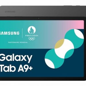 Samsung Galaxy Tab A9+ mostrando su diseño moderno con gráficos coloridos para los Juegos Olímpicos de París 2024