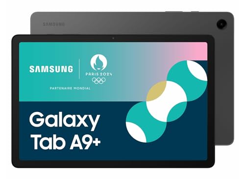 Samsung Galaxy Tab A9+ mostrando su diseño moderno con gráficos coloridos para los Juegos Olímpicos de París 2024